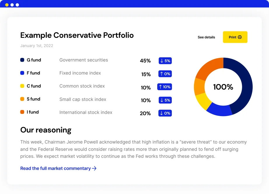 Example conservative portfolio dashboard